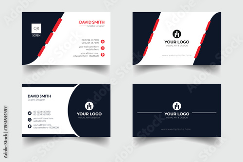 Set of 4 modern business card print templates, double-sided business card design template with professional color variation visiting card layout set.