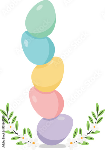 Easter sunday celebration with colorful eggs and spring leaves