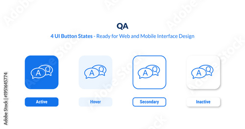 qa UI button states set. Outline icon kit from e learning and education collection. Thin linear qa, question, answer editable vector. Line vector qa sign for web and mobile interface