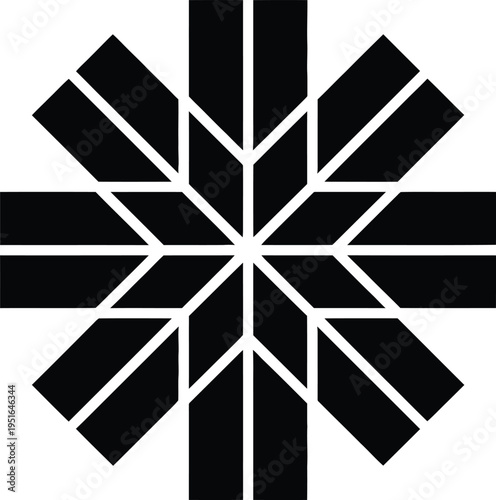 Geometric snowflake icon vector, black and white