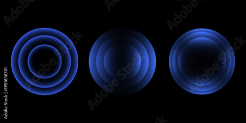 Sonic waves, WiFi signal glowing elements, radar sensor light effects, round wireless network neon symbols. Vector illustration.