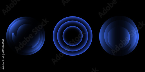 Sonic waves, WiFi signal glowing elements, radar sensor light effects, round wireless network neon symbols. Vector illustration.