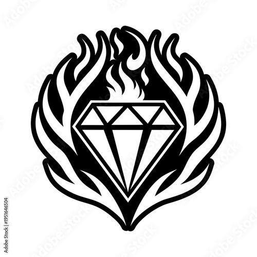 Glyph tattoo icon of a flaming jewel