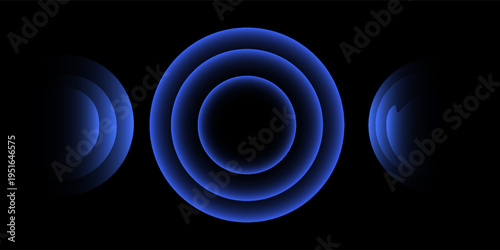 Sonic waves, WiFi signal glowing elements, radar sensor light effects, round wireless network neon symbols. Vector illustration.