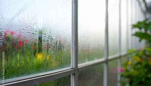 Wallpaper Mural Foggy Greenhouse with Flowers and Greenery. Torontodigital.ca