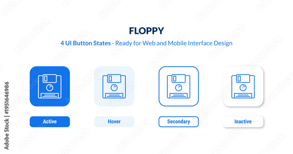 Obraz premium floppy UI button states set. Outline icon kit from electronic devices collection. Thin linear floppy, save, computer editable vector. Line vector floppy sign for web and mobile interface