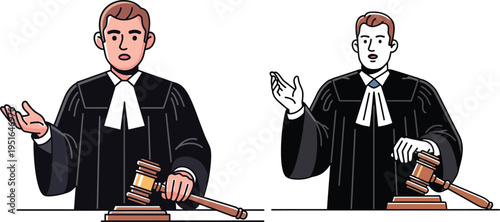 Two judges in robes with gavels, presiding over a legal case in a courtroom setting