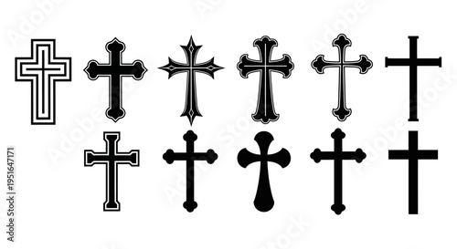 A Collection of Celtic and Christian Cross Designs Featuring Intricate Knotwork and Traditional Symbolism