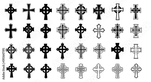 A Collection of Celtic and Christian Cross Designs Featuring Intricate Knotwork and Traditional Symbolism