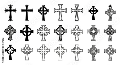 Принти на полотні A Collection of Celtic and Christian Cross Designs Featuring Intricate Knotwork
