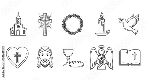 Collection of Religious Symbols and Icons A Comprehensive Set for Spiritual and Faith-Based Designs