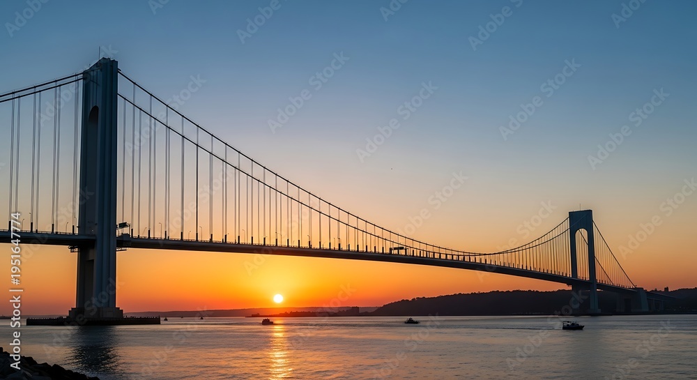 Fototapeta premium Verrazano-Narrows Bridge at Sunset - A Stunning View.