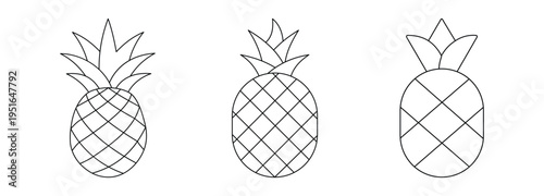 Pineapple Icon Set – Tropical Fruit, Ananas Healthy Food Silhouette Vector