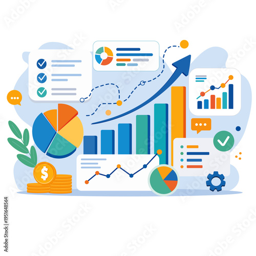 Business Growth Infographic Dashboard with Charts, Analytics and Data Visualization Elements