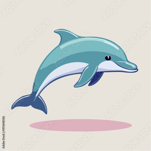 Dolphin leaps gracefully in ocean water during a bright sunny day in a cartoon style graphic