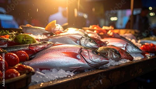 Wallpaper Mural Fresh Fish Display at Night Market Stall. Torontodigital.ca