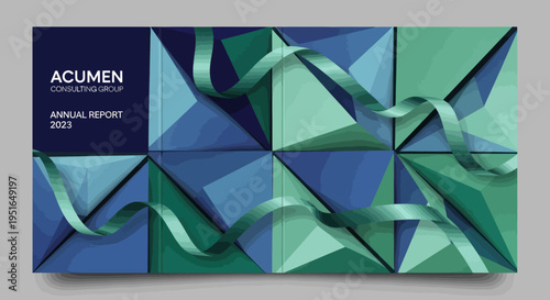 Acumen Annual Report 2021 Cover Design with Geometric Shapes and Ribbons.