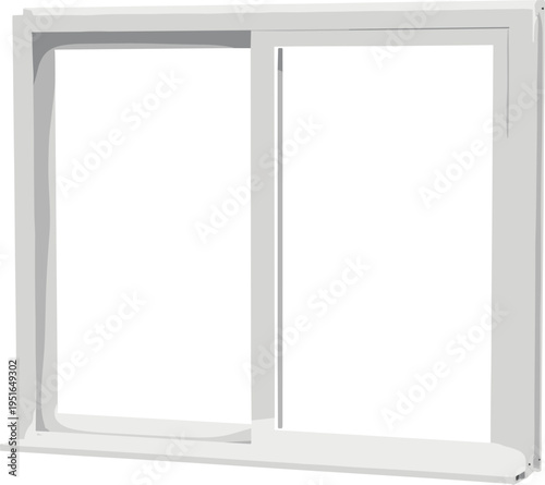 White sliding window frame with two panels and a sill
