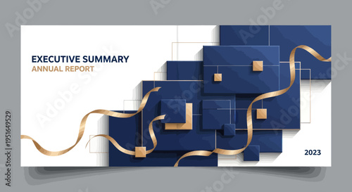 Executive Summary Banking Report with Abstract Geometric Shapes and Gold Ribbons.