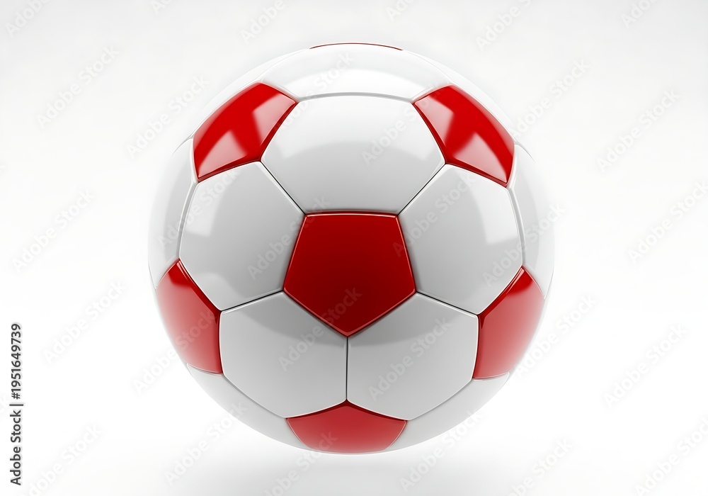 Fototapeta premium Professional studio shot of a vibrant red and white football featuring a classic hexagonal pattern and shiny finish.