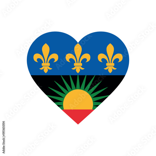 A heart shaped logo with a sun and fleur de lis