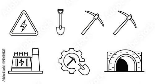 Mining and Industry Tools and Symbols Doodle Icons Set.