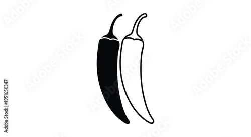 Two chili peppers one dark and one light are depicted in a stark minimalist style silhouette high quality professional detailed modern
