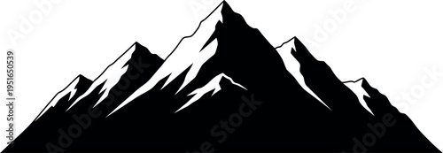 Black mountain range silhouette white background