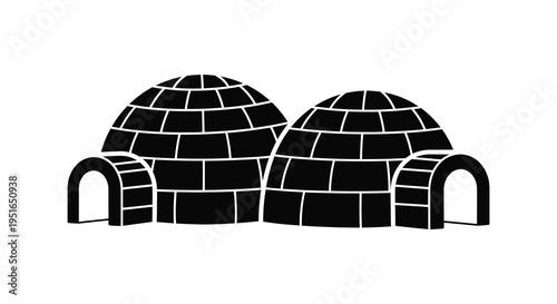 Two igloo structures are depicted in a stark black representation showcasing arctic architecture as a silhouette high quality professional detailed modern