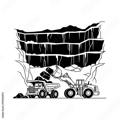 Heavy Machinery Extracting Resources from a Quarry Illustration.