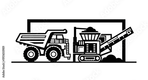Heavy Machinery - Dump Truck and Rock Crusher Illustration.