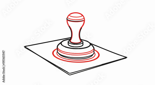 Simple red and black line drawing of a stamp on a piece of paper