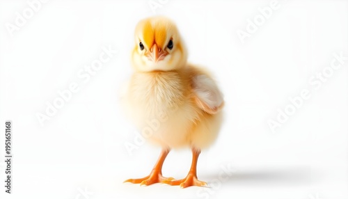 Playful chick standing on white background animal photography studio environment