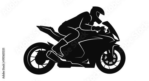 A dynamic black silhouette depicts a motorcyclist leaning into a turn showcasing speed and precision silhouette high quality professional detailed modern