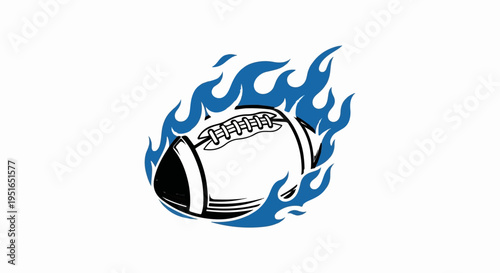American football on stylized blue flames, white background