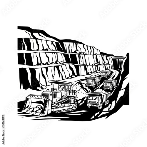 Illustration of a large mining excavator in an open pit mine.