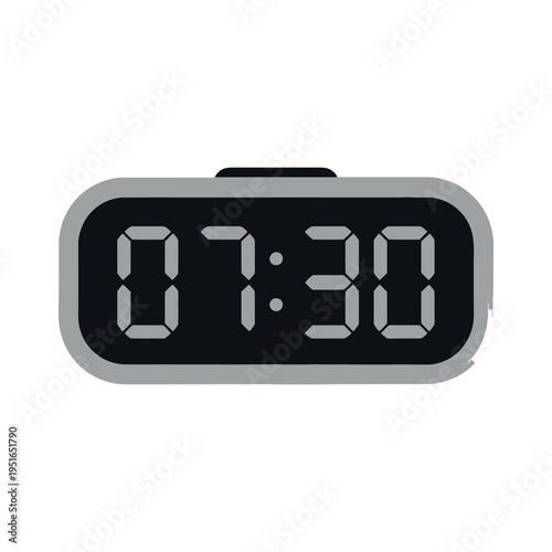 A digital alarm clock displays the time 07:30 on a white background