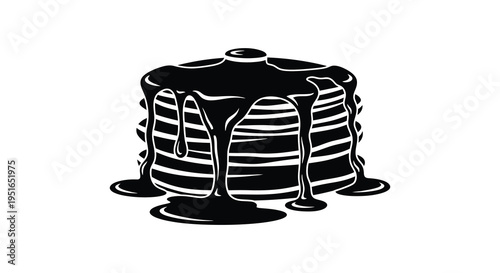 A stack of pancakes covered in dripping syrup is presented in a striking black silhouette high quality professional detailed modern elegant