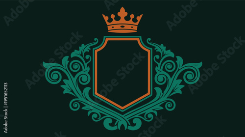 Premium heraldic crest  with elegant shields, crowns, lions, and ornamental flourishes, crafted for luxury branding, wine labels, wedding logos, certificates, badges, and high-end business.