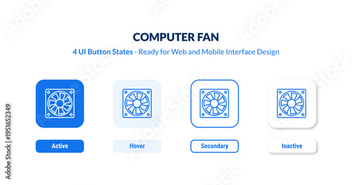 computer fan UI button states set. Outline icon kit from hardware collection. Thin linear computer fan, fan, computer editable vector. Line vector computer fan sign for web and mobile interface