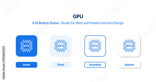 gpu UI button states set. Outline icon kit from hardware collection. Thin linear gpu, computer, electronic editable vector. Line vector gpu sign for web and mobile interface