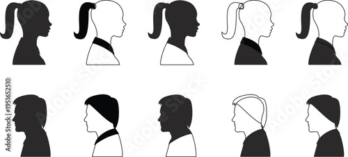 Set of 10 diverse human head silhouettes vector