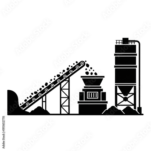 Illustration of a Quarry or Mining Operation with Conveyor Belt.