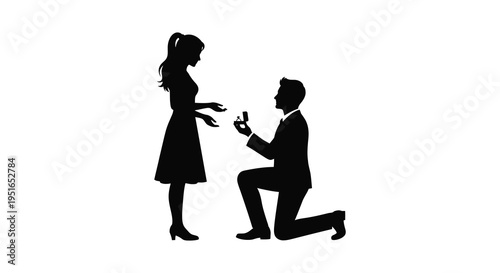 A man proposes to a woman on one knee a romantic gesture captured in a dark silhouette high quality professional detailed