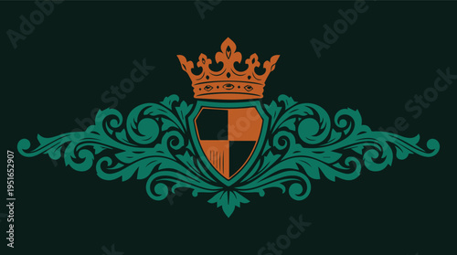 Premium heraldic crest  with elegant shields, crowns, lions, and ornamental flourishes, crafted for luxury branding, wine labels, wedding logos, certificates, badges, and high-end business.