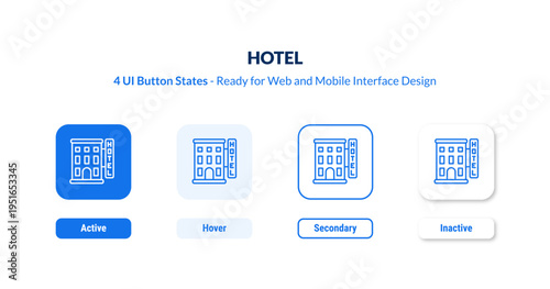 hotel UI button states set. Outline icon kit from hotel and restaurant collection. Thin linear hotel, room, bed editable vector. Line vector hotel sign for web and mobile interface