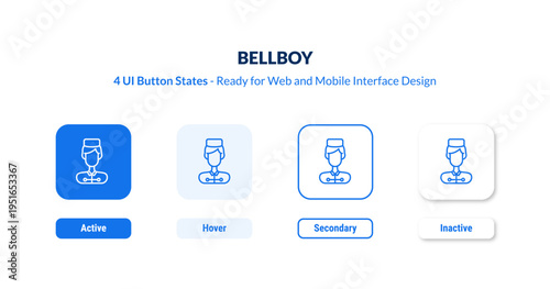 bellboy UI button states set. Outline icon kit from hotel and restaurant collection. Thin linear bellboy, hotel, service editable vector. Line vector bellboy sign for web and mobile interface