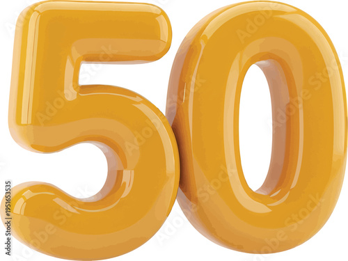 Golden 3D Number 50 with Transparent Background