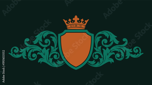 Premium heraldic crest  with elegant shields, crowns, lions, and ornamental flourishes, crafted for luxury branding, wine labels, wedding logos, certificates, badges, and high-end business.