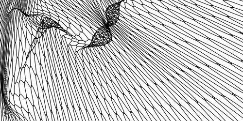 Abstract black wireframe mesh  a white background, adapted for football or soccer themed designs. for soccer match posters, football tournament promotions, sports technology graphics,